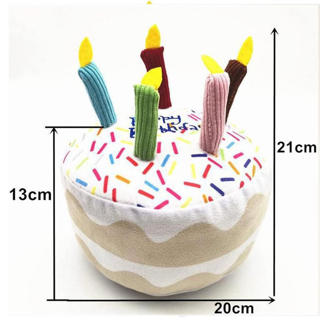 Birthday Toy Set for Dogs and Plush Dog Chew Squeak and Bib for Pets 3-Piece Cats Toy, Toy, Cake, Hat,