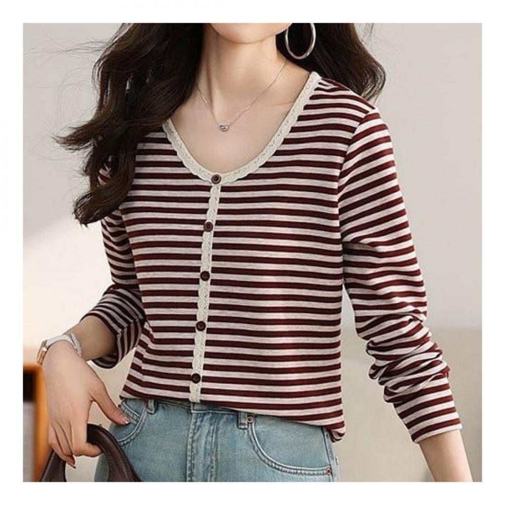 Navava NT1418 STriped U Neck Long Sleeve T shirT