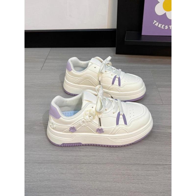 Koreanische Leinenschuhe für Mädchen - 2026 Blumenmuster, Dicke Sohle, Frühling/Herbst, Lässig Weiß