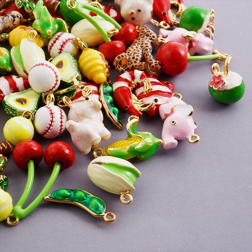 3D Fruit/Animal Enamel Charms For Jewelry Making Supplies Cherry Pea Lobster Corn Pendant Charm DIY Earrings Keychain Materials