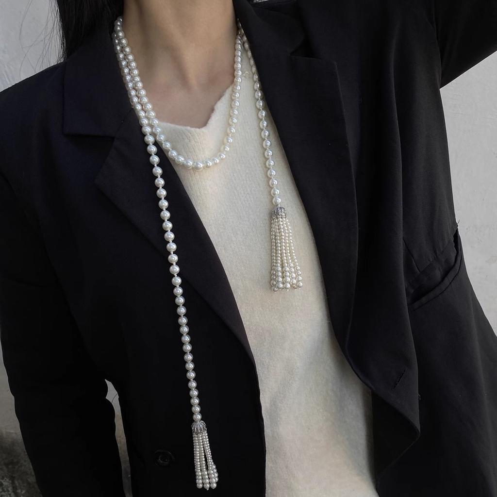 Elegant Stackable Beaded Necklace for Women Pearl Fringe Pendant Sweater Necklace Fashion Luxury Party Jewelry Gifts Daily Wear