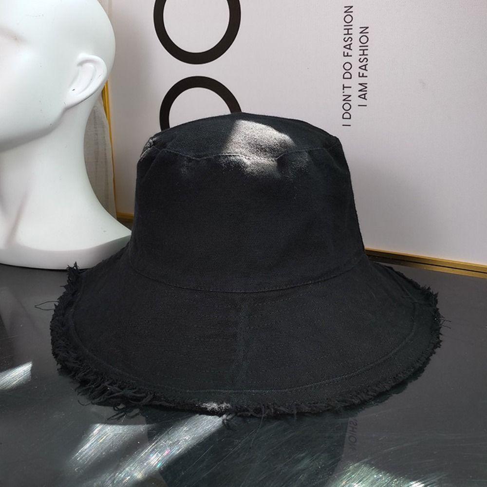 Foldable Raw Edge Fisherman Hat Sunshade Sun Protection Cap Versatile Thin Bucket Hat  Women