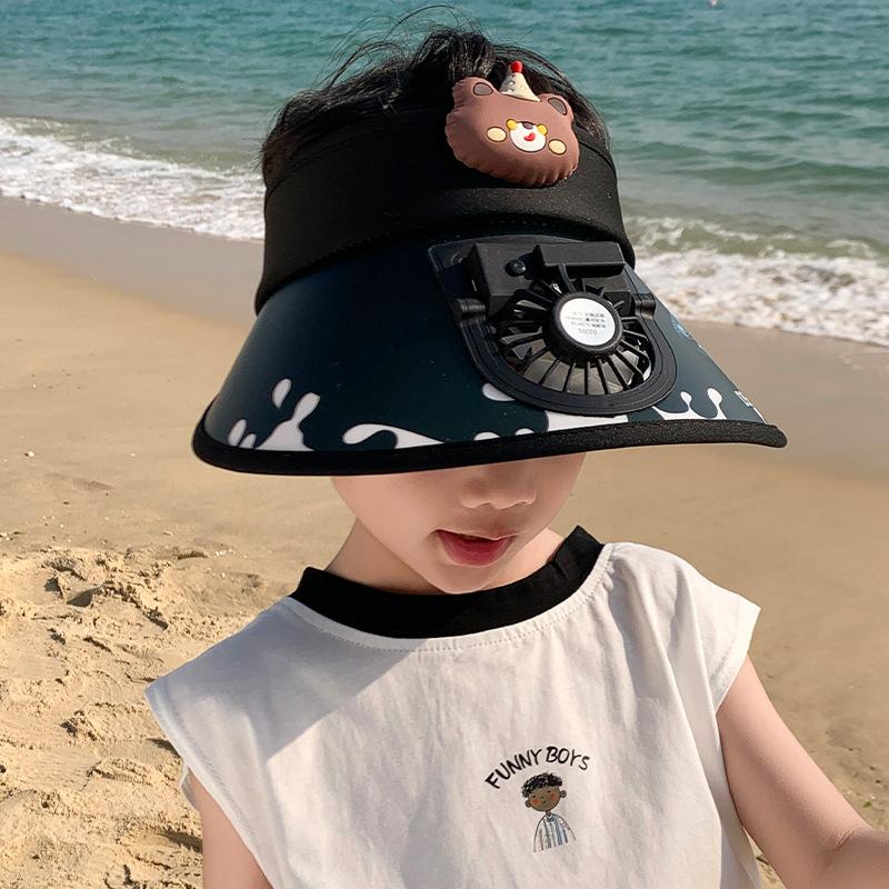 Sommer Kinder Sonnenschutz und Sonnenhut Aufladbarer Großkrempenventilator Leerer Top-Hut Cartoon Tier Sonnenschutz und Sonnenhut