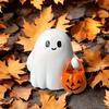 1pc Cute Resin Smiling Decorative Pumpkin with Bag - Charming Halloween Statue Tabletop Ornament, Ideal for Halloween Witch Theme