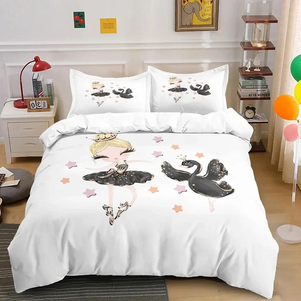 Ballet Dancer Girl Cartoon Dancing Comfortable Duvet Quilt Cover Pillowcase Bedding Set Children Bedroom Decoration Home Textile