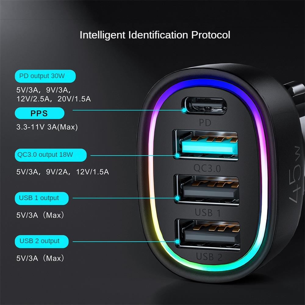Car Phone Charger Multi-interface Portable 45w Black Car Supplies Mobile Phone Fast Charging Multifunctional Durable Car Charger