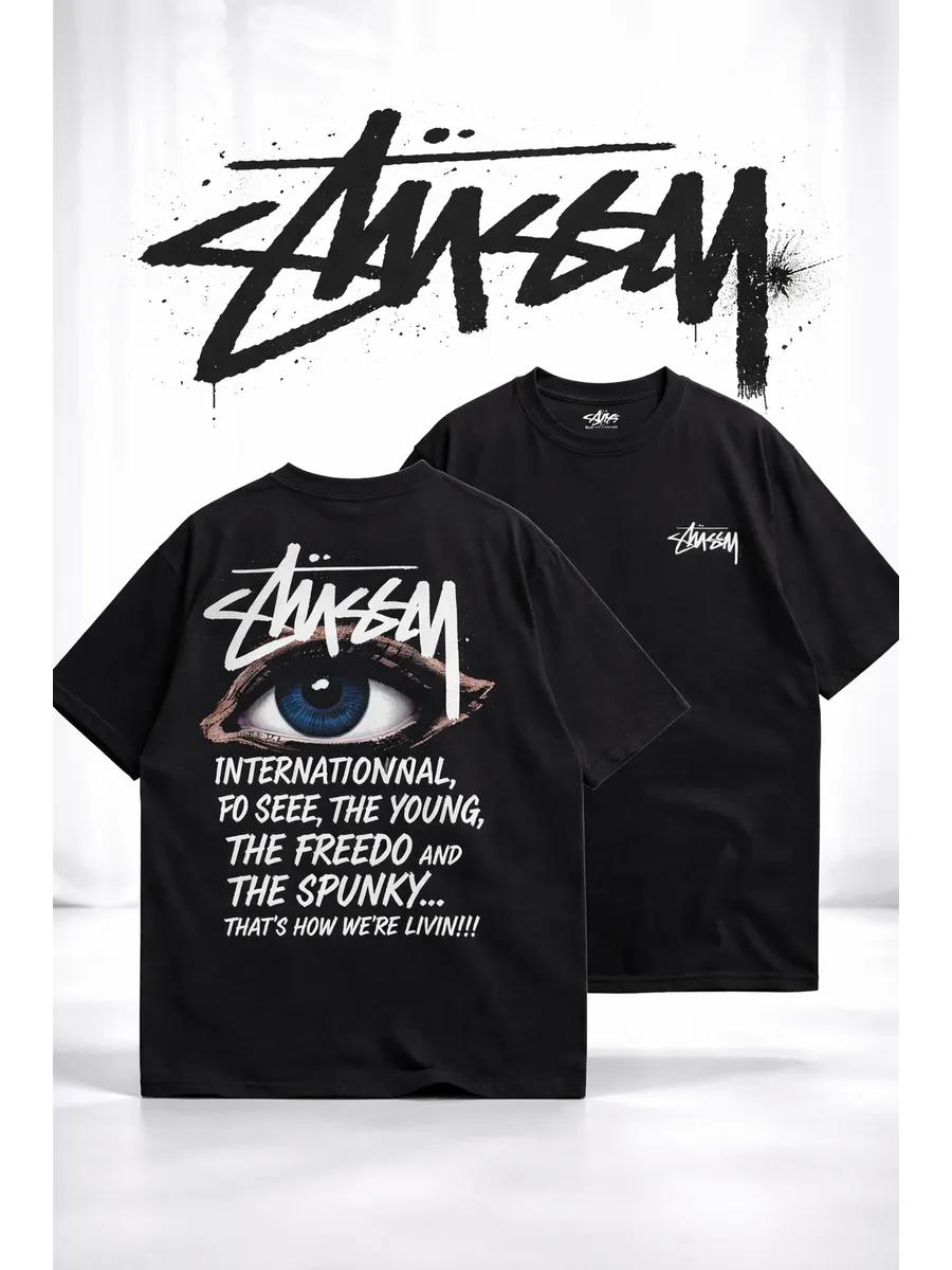 Oversized Y2K moon parameters print T-shirt L