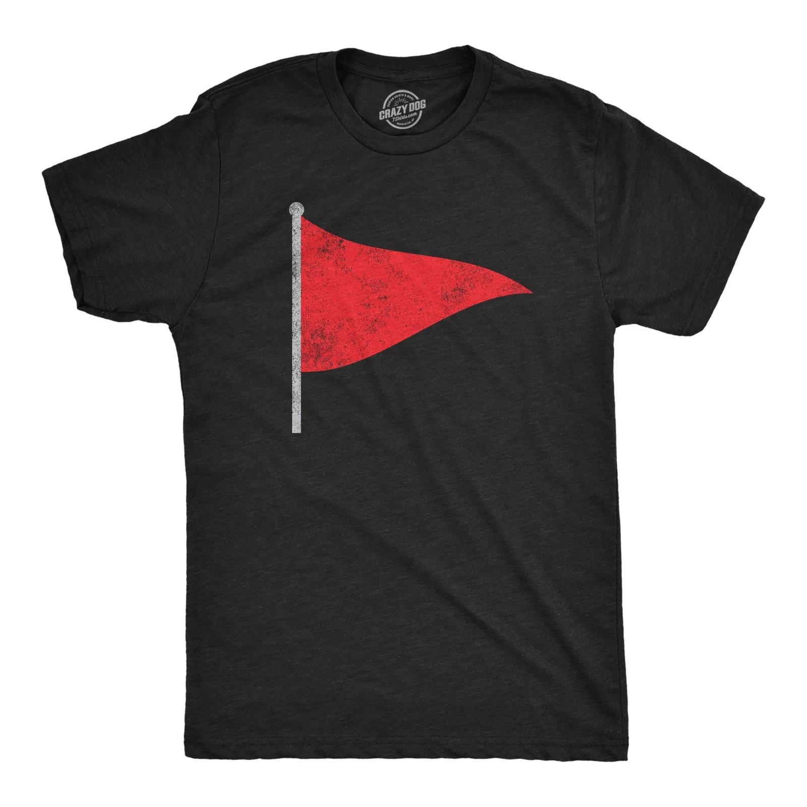 Mens Red Flag T Shirt Funny Sarcastic Warning Sign Tee for Guys XS