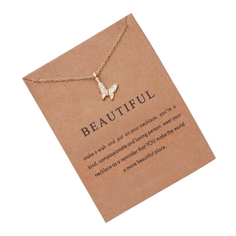 New Trendy Alloy Cute Elegant Pearl Butterfly Elephant Owl Dragonfly Luck Pendant Necklaces with Wish Card for Women Jewelry