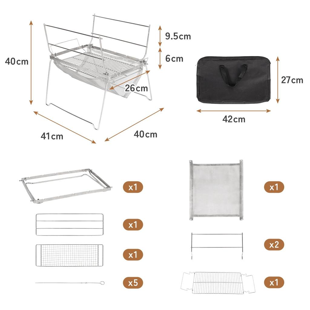 Todeco Lightweight Folding Fire Pit | 3 Heat Settings | Includes Grill, Trivet, and Grill Set | Compact Storage & Camp Cooking | Serves 2-4 People