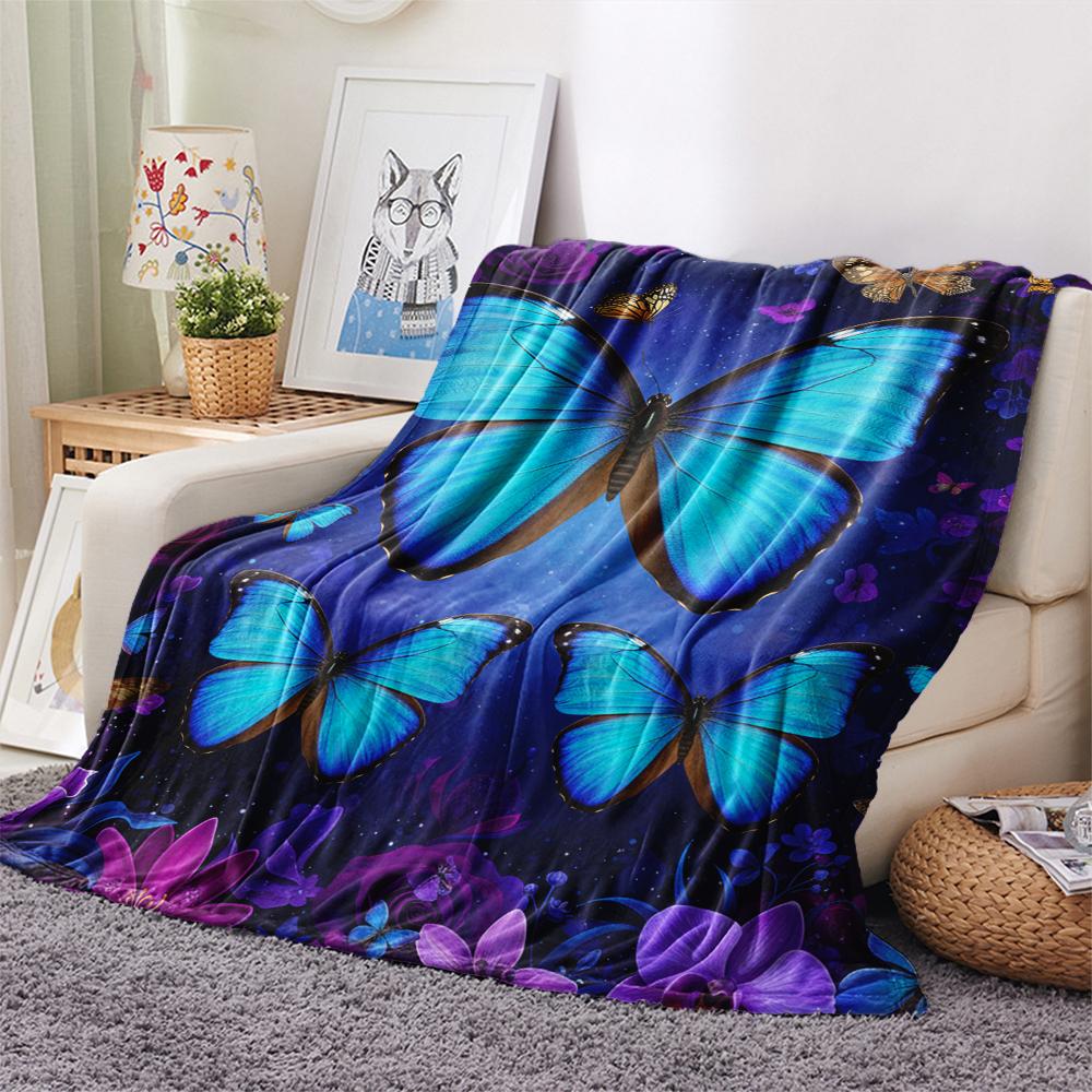 1PC 3D Butterfly Print Flannel Blanket, High Quality All Seasons, Home Decor, Warmth and Comfort, Perfect for Christmas Gifts