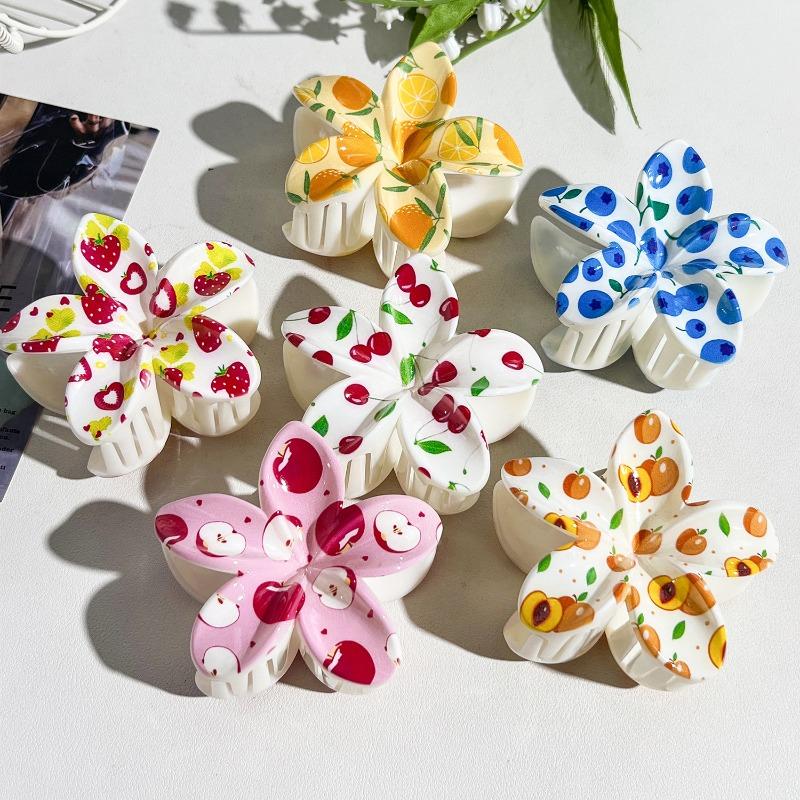 Printed Clips, Egg Flower Fresh and Light Hair Clips Back of The Head Updo Shark Clips