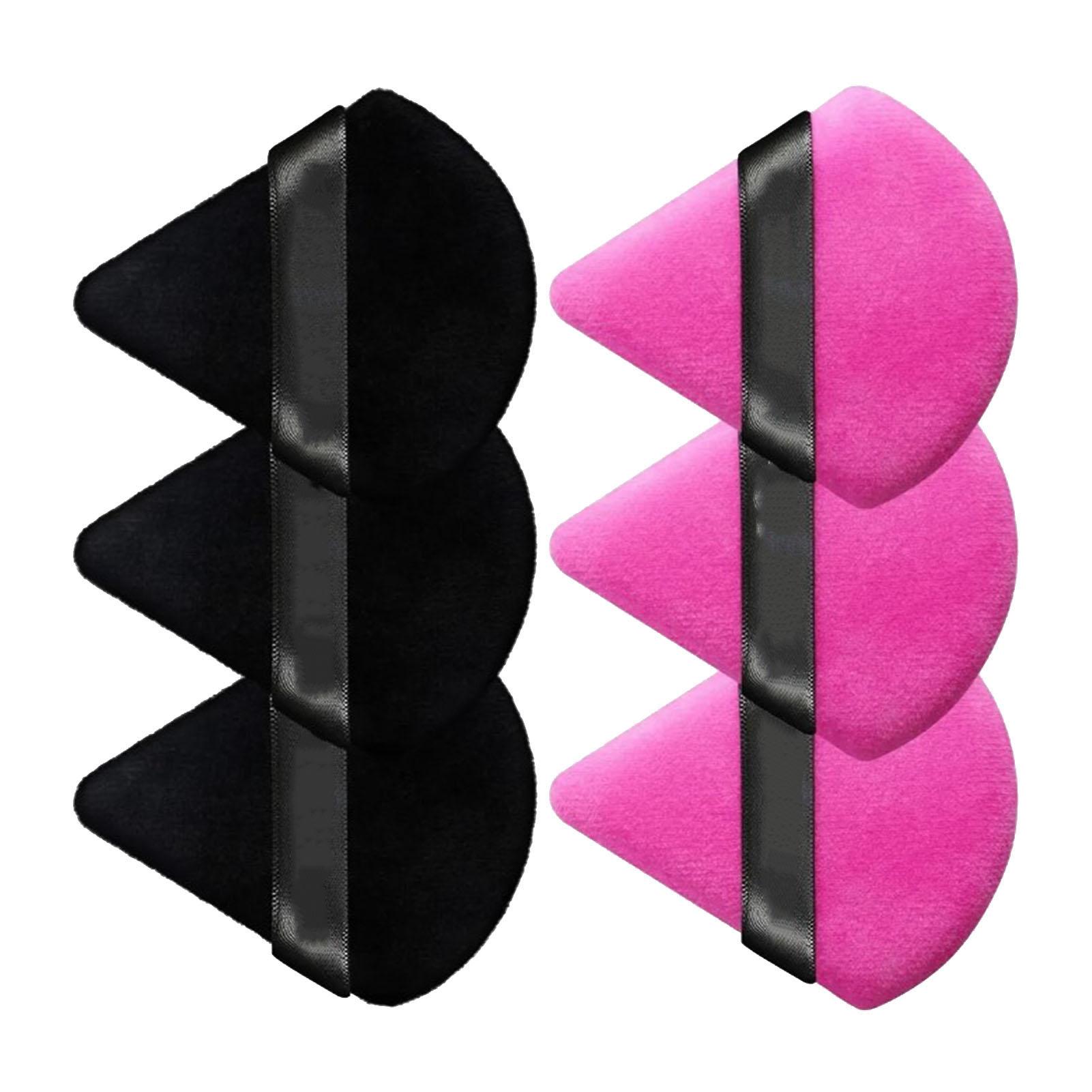 

Сухие пуховки 3 черные и 3 розово-красные. Удобные мягкие треугольные пуховки-спонжи для сухого и влажного использования.