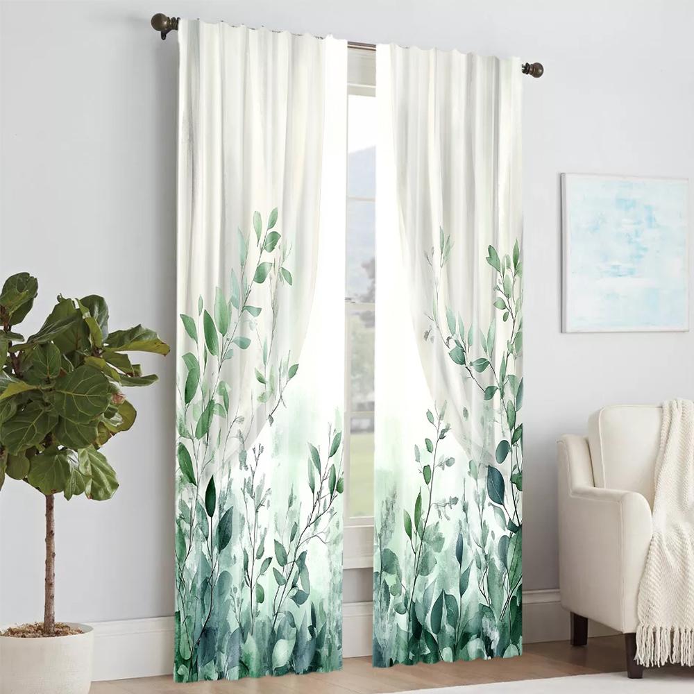 Set Of 2 Versatile Polyester Transparent Curtains Home Decoration Watercolor Flower Use Bedrooms Living Rooms Curtain Ideal For Room