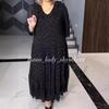 Spring/Summer 2024 V-Neck Polka Dot Loose Black Dress for Middle-Aged Women