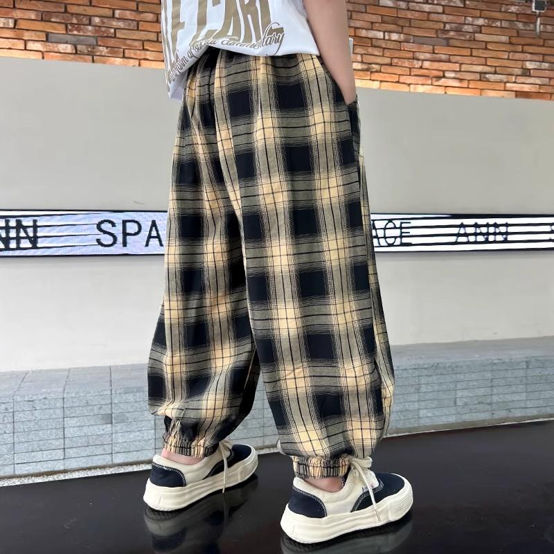 Children's Anti-Mosquito Pants Thin Summer 2026 New Boys' Casual Pants Trendy Korean Style Plaid Kids' Fashionable Pants
