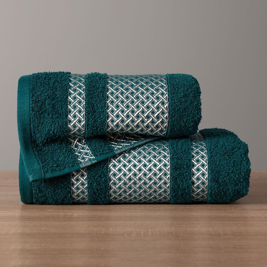 Lionel Dark Turquoise Towel 70x140 with Silver Marquisette Border