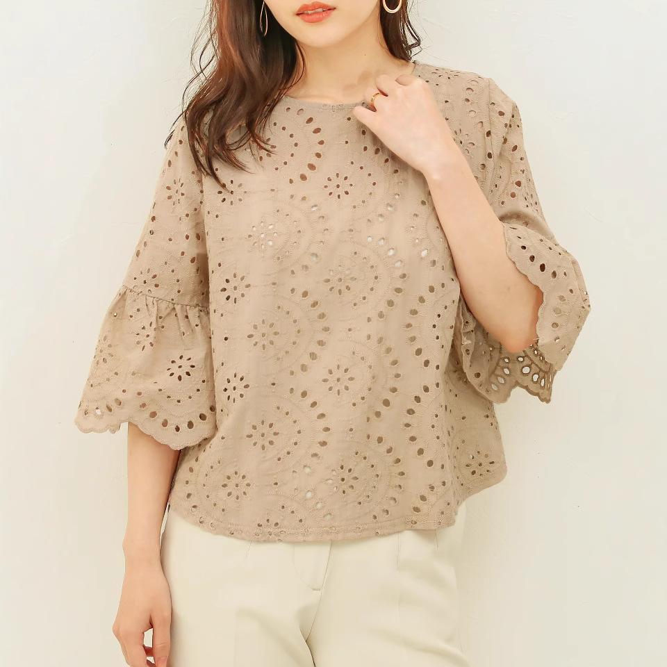 Summer Sleeve Hollow Out Blouse Women Elegant Lace Crochet Tops Casual Loose Embroidery Shirt