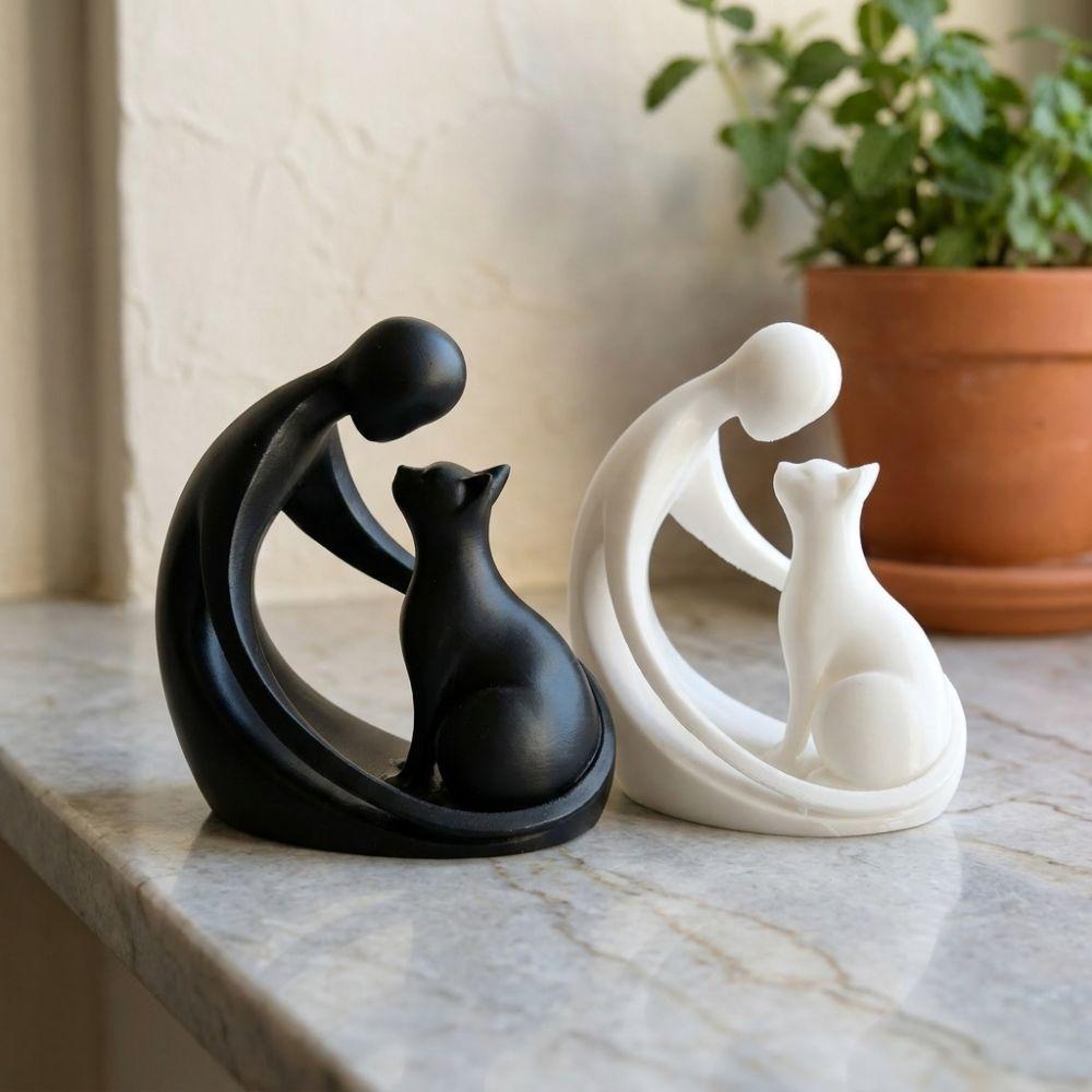Minimalist Hugging Cat Sculpture 3D Printing Abstract Cat Figurine Living Room