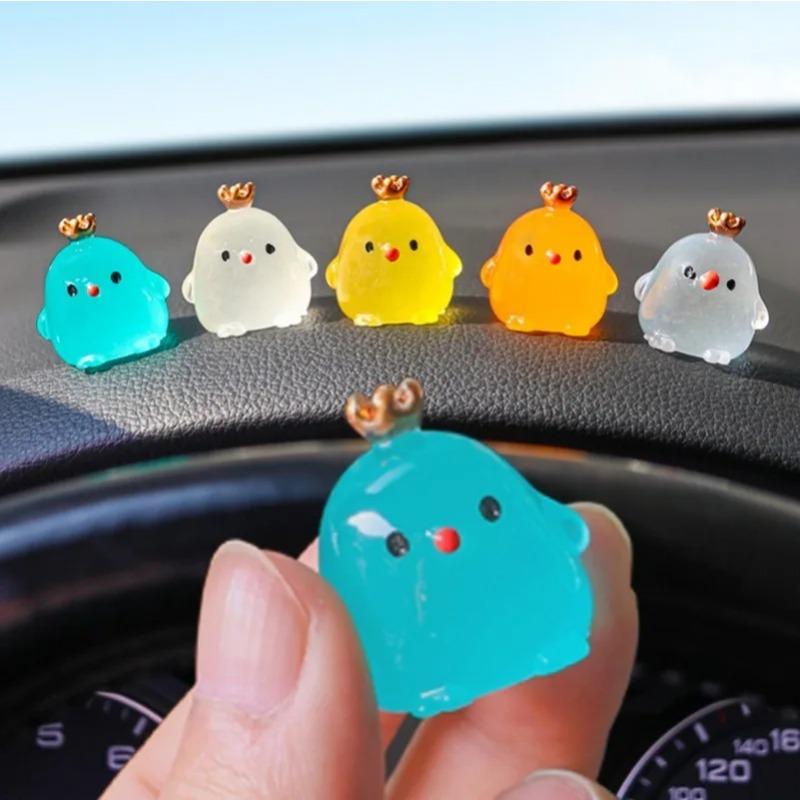 Mini Car Luminous Chicken Ornaments Cartoon Noctilucent Chicken Resin Doll Car Pendant Cute Car Interior Decoration Accessories