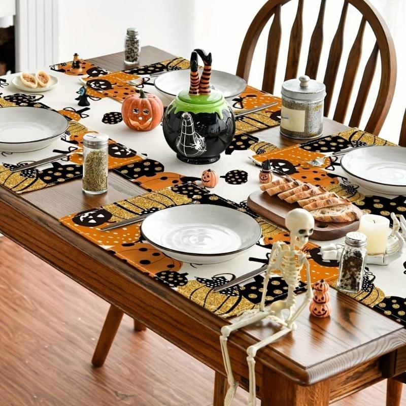 Eerie Pumpkin Designs Table Mats Halloween Pumpkin Table Runner Portable Placemat for a Eerie Dining Experience