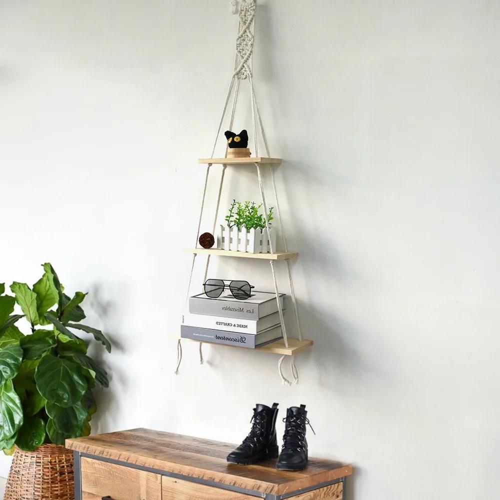 3 Styles Wall Decoration Storage Racks Woven Wooden Hanging Decorations Bedroom Living Room Wind Chime Decoration Racks