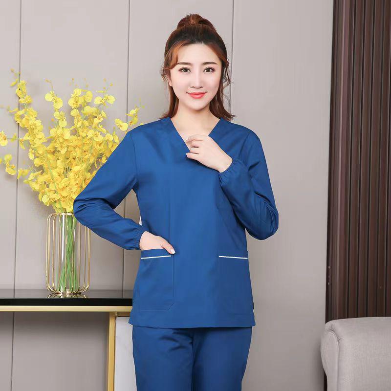 Women's Long Sleeve Surgical Scrub Suit - All-Cotton Nurse Uniform for Medical Staff