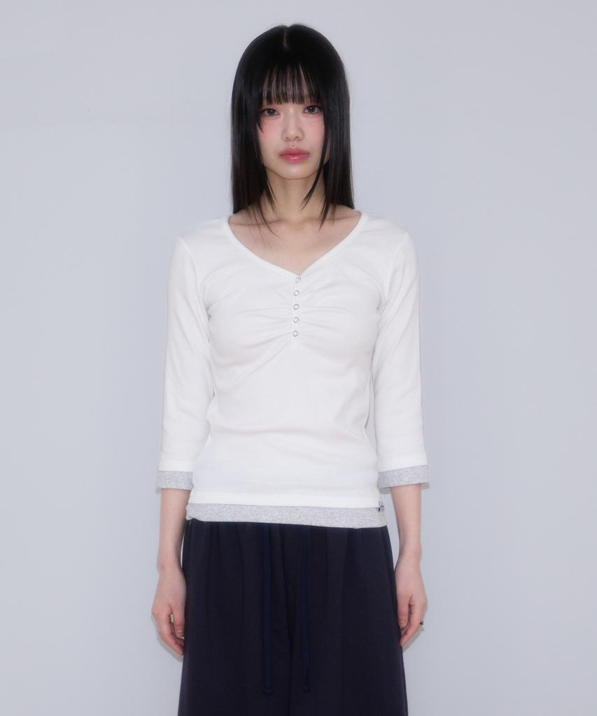 ROSEFRANTZ Shirring Button Layered Long Sleeve [Ivory]