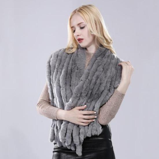 

Зимний женский шарф-шаль ручной вязки из натурального меха кролика рекс, натуральный мягкий шарф из меха кролика рекс, женский длинный шарф из натурального меха, пончо 145cm x 28cm серый