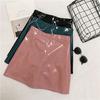 Women's Sexy Leather Skirt Glossy PU Leather Short Solid Zipper Mini Skirt Mid Waist A-line Pencil Skirts