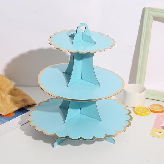 3 Tiers Cupcake Stand Bronzing Edge Disposable Paper Cake Dessert Pastry Holder Display Rack Tower Baby Shower Birthday Graduation Wedding Supplies