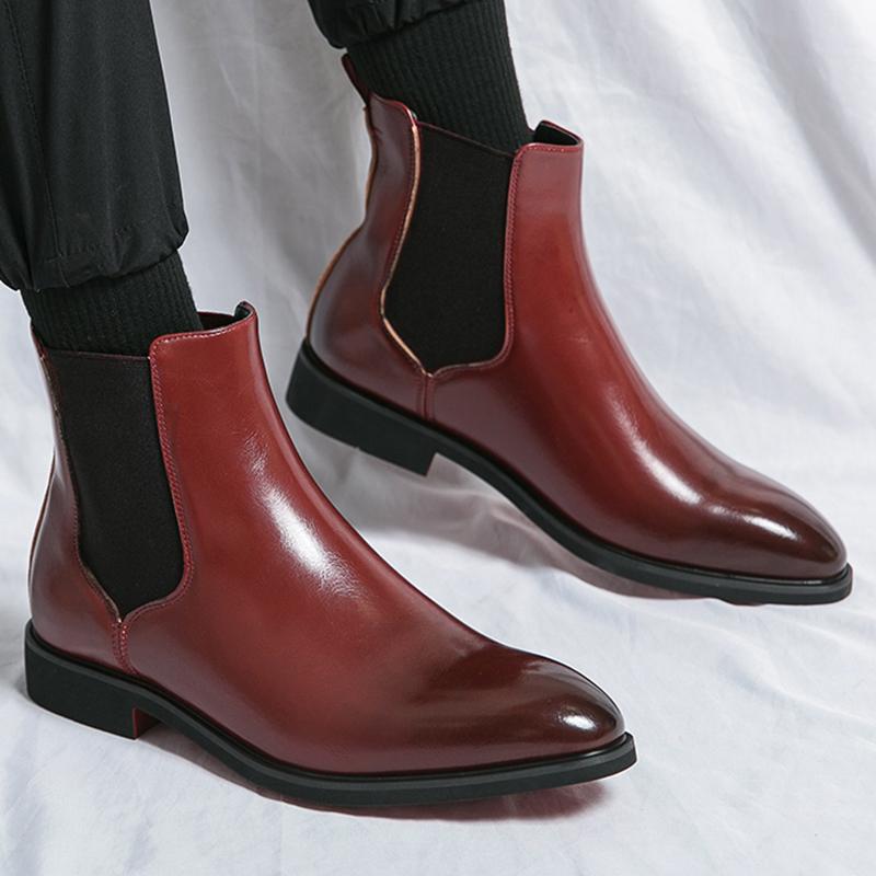 Wniter Designer Fashion New Male Pointed Red Chelsea Ankle Boots Men Casual Luxury High Top Platform Shoes Zapatos Hombre