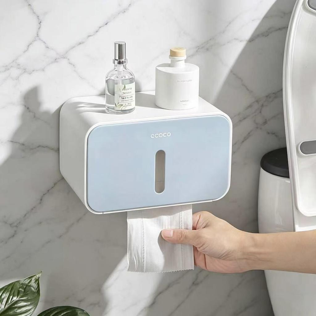 Waterproof toilet tissue box, no-drill installation, with a shaft, creative toilet roll paper dispenser, wall-mounted storage rack