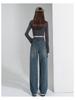 Women's Slim Fit Retro Wide-Leg Jeans - 2025 Spring/Summer Style, Small Size, Straight, Floor-Length