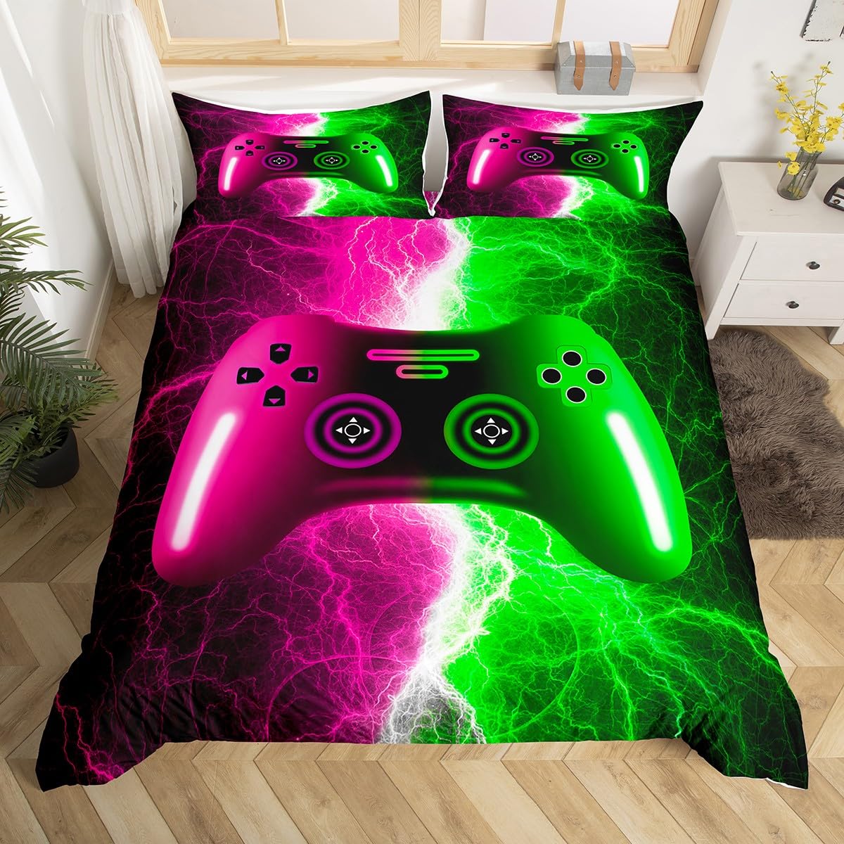 

Gaming Ful Quen Soft Duvet Cover Polyester Gamepad Beding Set Video Game Controler Warm Comforter Cover For Young Boys Ten Game Rom Decor 120*200cm Single