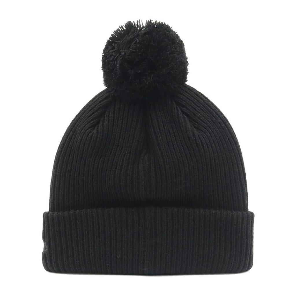 New Era Rib Cuff Knit Cap with Metallic Exclusive To Free Pom-Pon Logo, Black, ONSPOTZ,