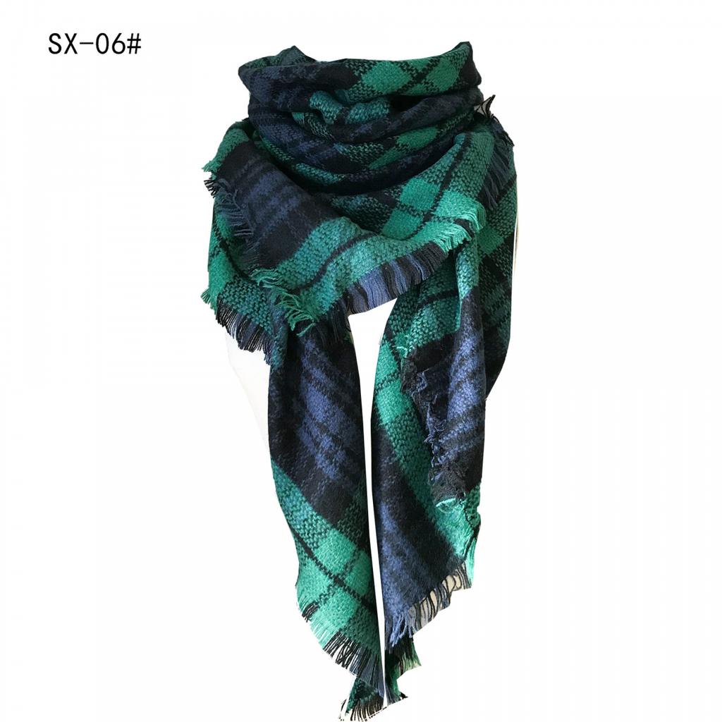 Spring Autumn Winter Imitation Cashmere Double-sided Colorful Plaid Triangle Scarf Women's Neck Shawl