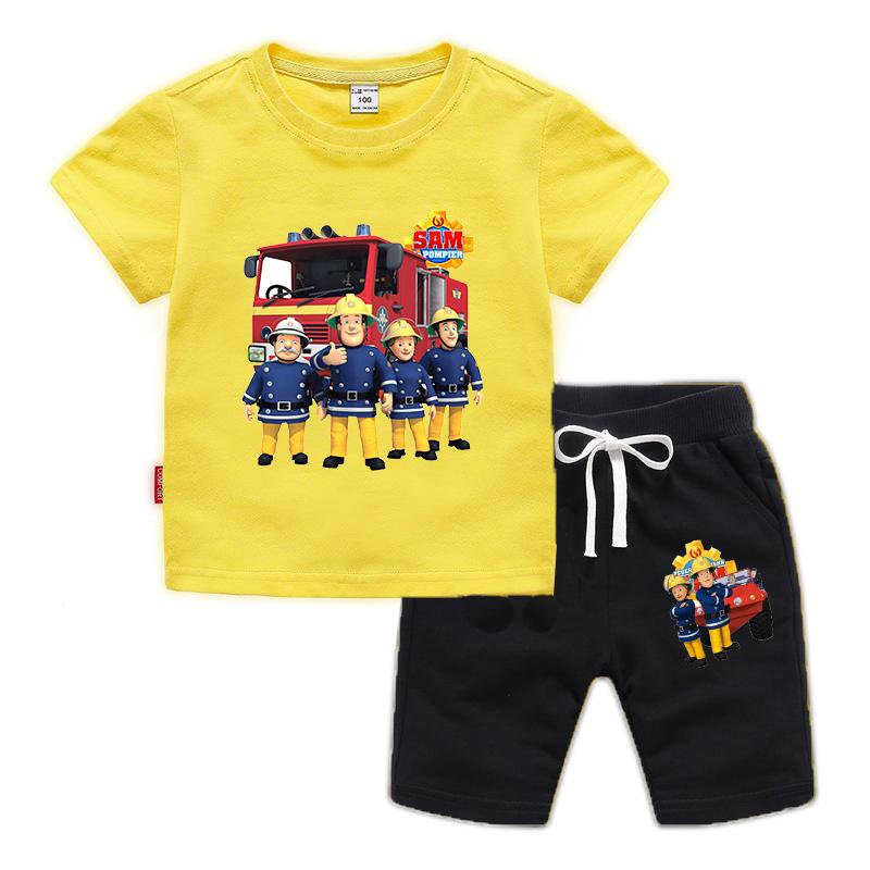 2026 Summer New Children s Cartoon Fireman Sam Printed T-Shirt 100