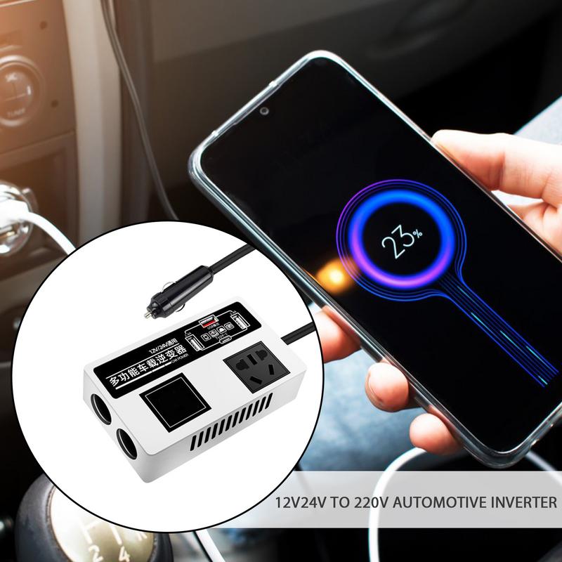 Car Converter To Outlet Plug DC 12V/24V To 220V Power Converters For Vehicles 200W Car Outlet Adapter USB Charger Fast Charging