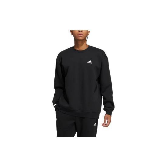 Adidas LABEL Logo printed round neck pullover long sleeve sweatshirt unisex black IB2774