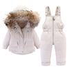2pcs Set Baby Girl Winter Down Jacket and Jumpsuit for Children Thicken Warm Fur Collar Jacket for Girls Infant Snowsuit 0-4Year