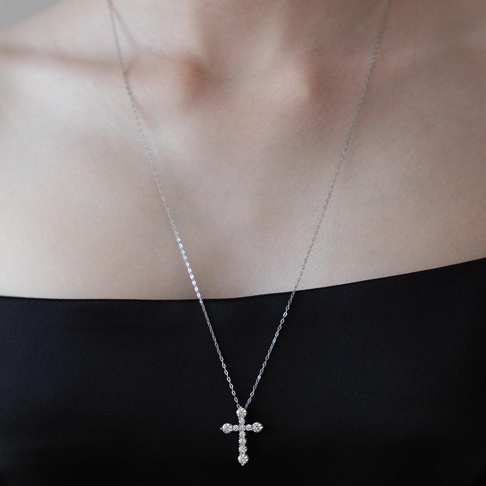 (92.5 Silver) Dazzling Cross Pendant Long Necklace Original Rhodium Nz2481
