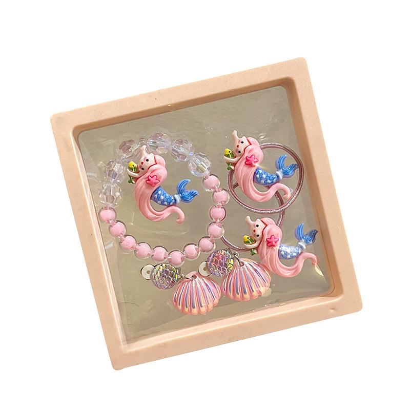 Mermaid Children'S Bracelet Cute Shell Painless Ear Clip Mermaid Princess Hair Tie Set Gift Box