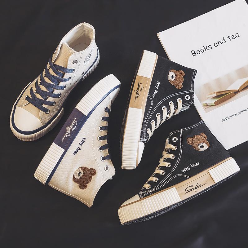 Jarní nová korejská verze vysokých plátěných bot Dámské boty Bear Studentské boty Tide Boty pro volný čas