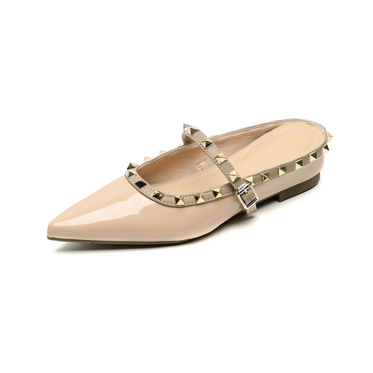 

Туфли-лодочки с голыми острыми заклепками для женщин, одна педаль внутри, шлепанцы с сумкой на голову для летней женской носки 43 телесный