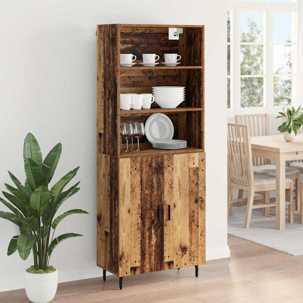 Highboard Reclaimed Wood 69.5 x 34 x 180 cm Engineered Wood and Glass