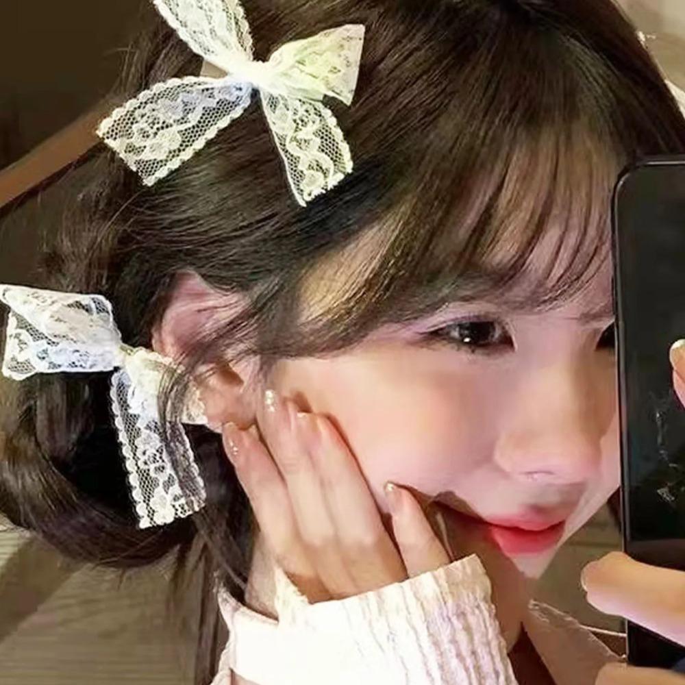 Bowknot Simple Hairclip Lace Lolita Bow Hairpin Decorate Solid Color Hair Pin
