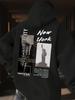 Urban New York Landscape Men Hip Hop Sports Hoodie City Building Collage Slogan Letter Back Print Loose Oversized Street Sweatshirt