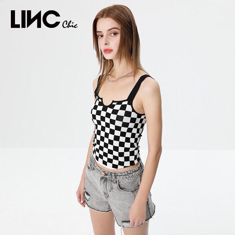 Women's Sweet Cool Black & White Plaid Crop Camisole