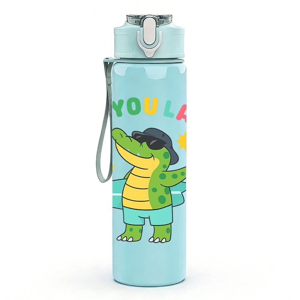 1PC See You Later Surfing Crocodile 750ml Color Plastic Sports Water Bottle Leakproof Flip Straw Lid Suitable for Sports Office Home Use